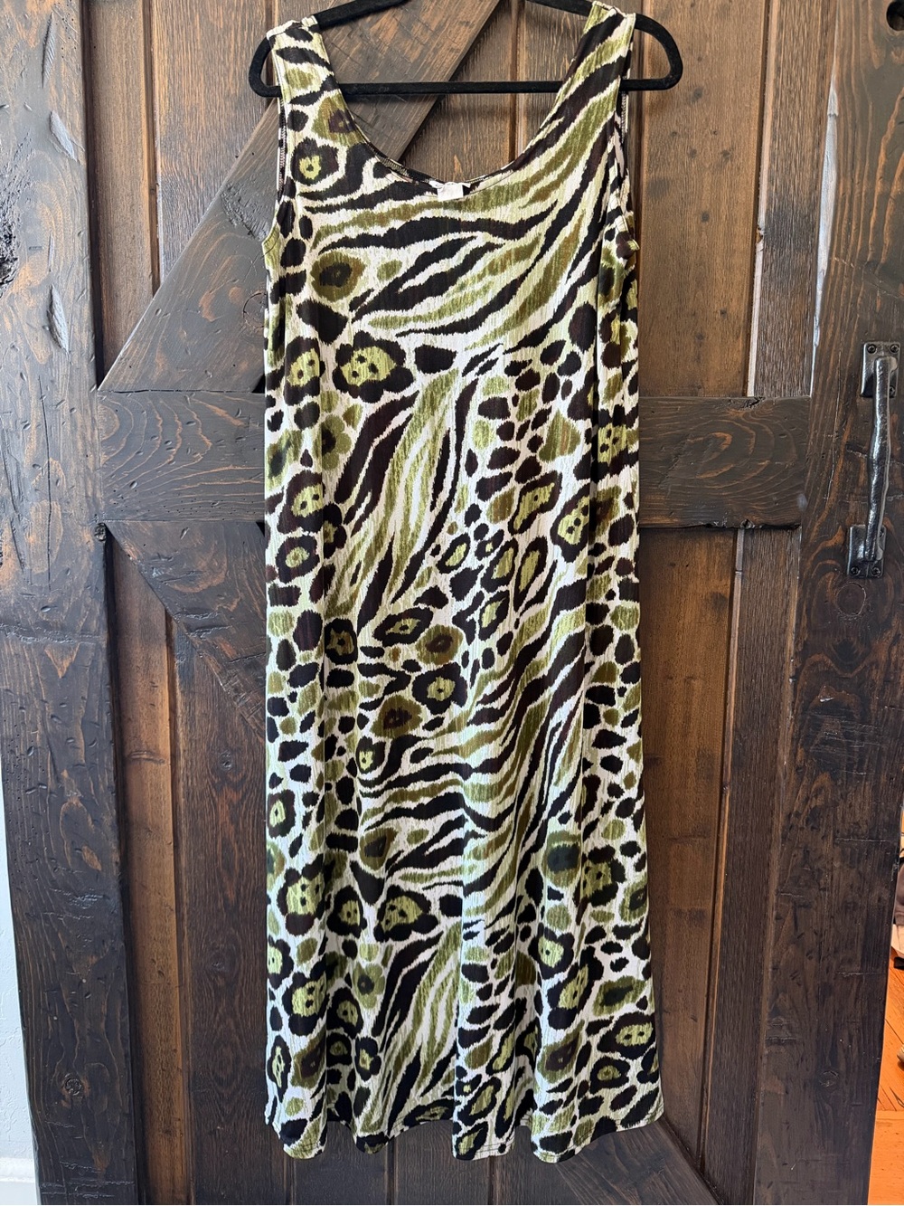 Jostar Made USA Animal Print Crinkle Knit Stretch Tank Dress Medium